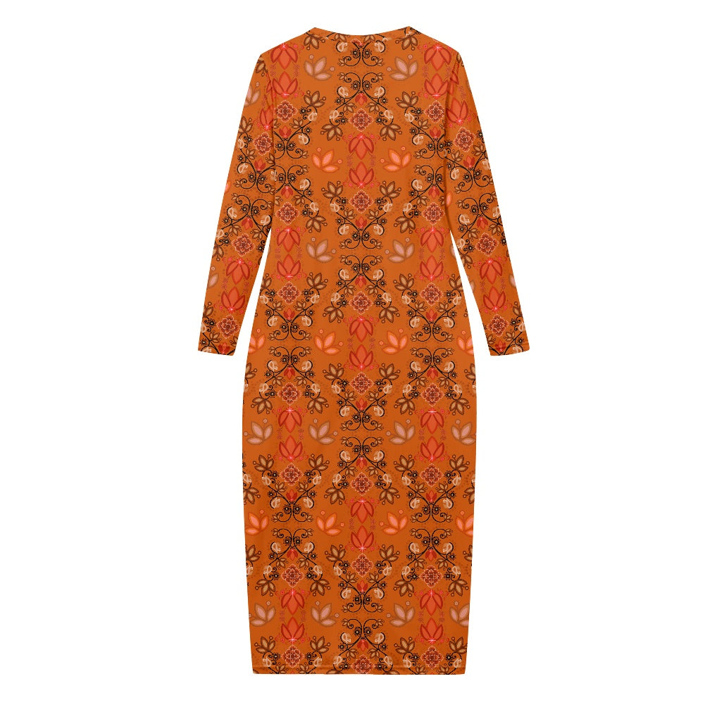 Women's Long Sleeve Dress Floral Orange