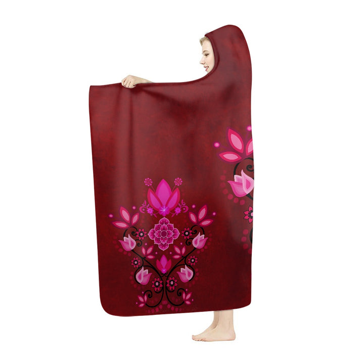 3 Florals Red Thick Hooded Blanket for Adults