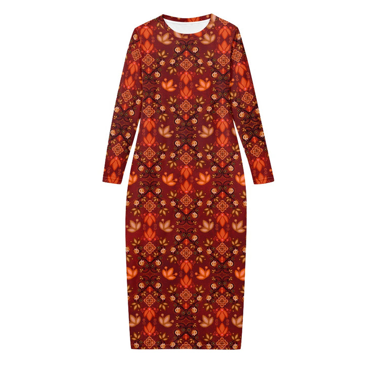 Women's Long Sleeve Dress Floral Deep Red