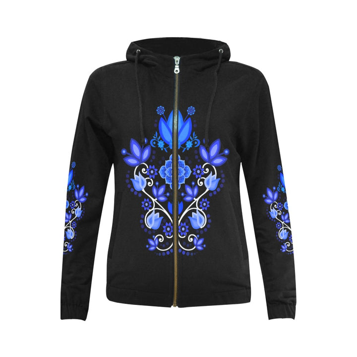 Big Floral Blue All Over Print Full Zip Hoodie for Women