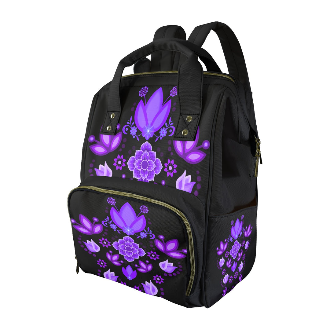 Backpacks One Size New Backpack Floral Purple Multi-Function Diaper Bag-New (Model 1688)