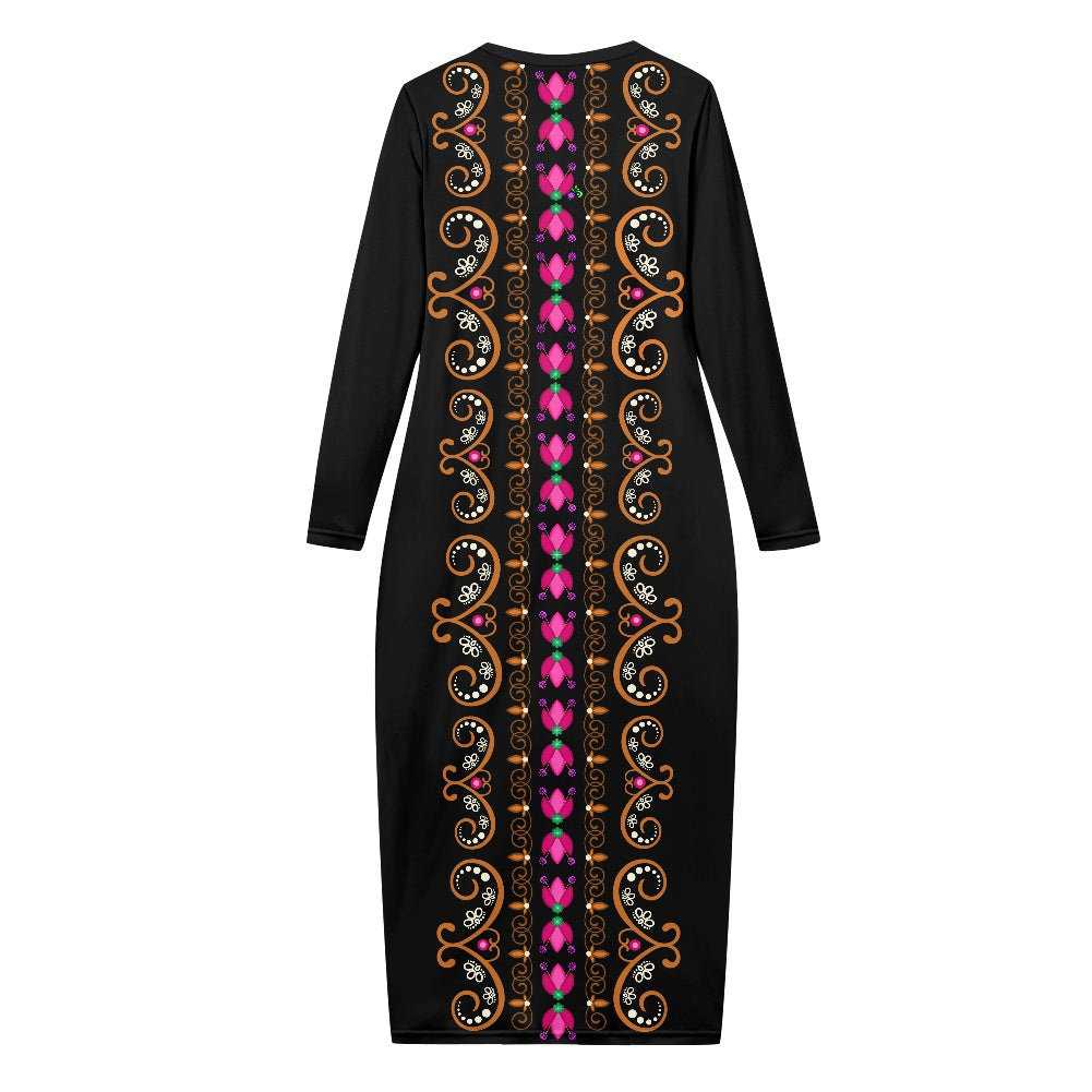 Women's Long Sleeve Dress Floral Motif