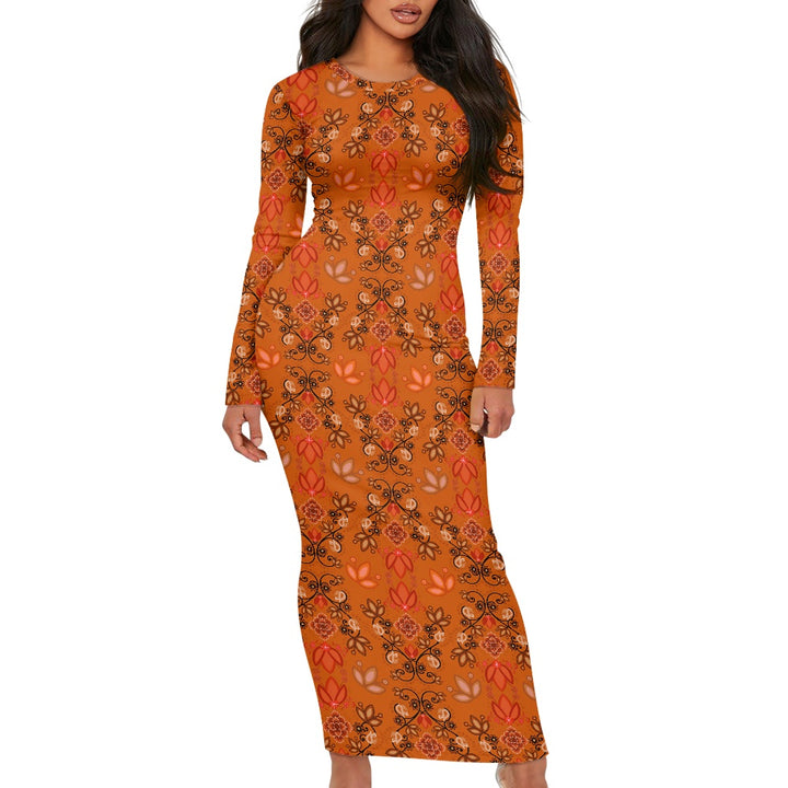 Women's Long Sleeve Dress Floral Orange