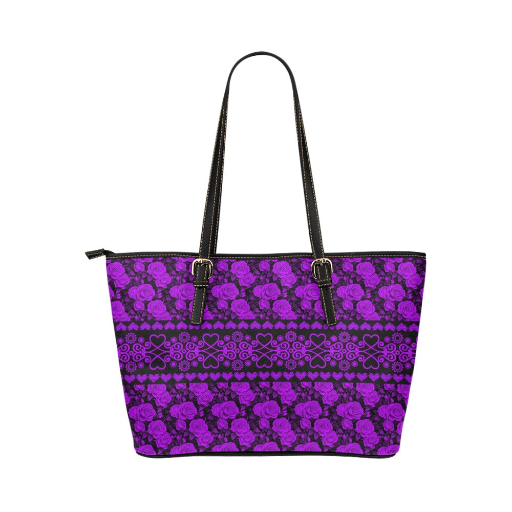 PU Leather Handbag Roses Purple