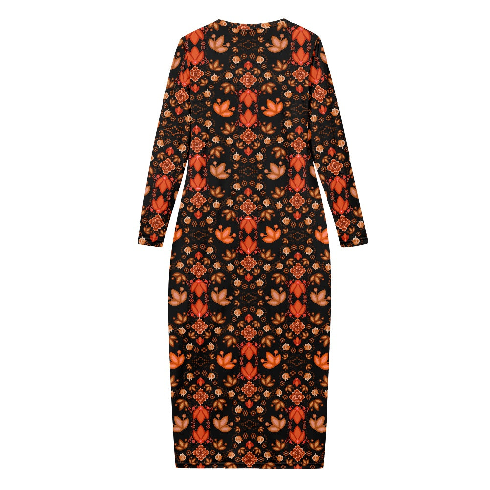 Women's Long Sleeve Dress Floral Black