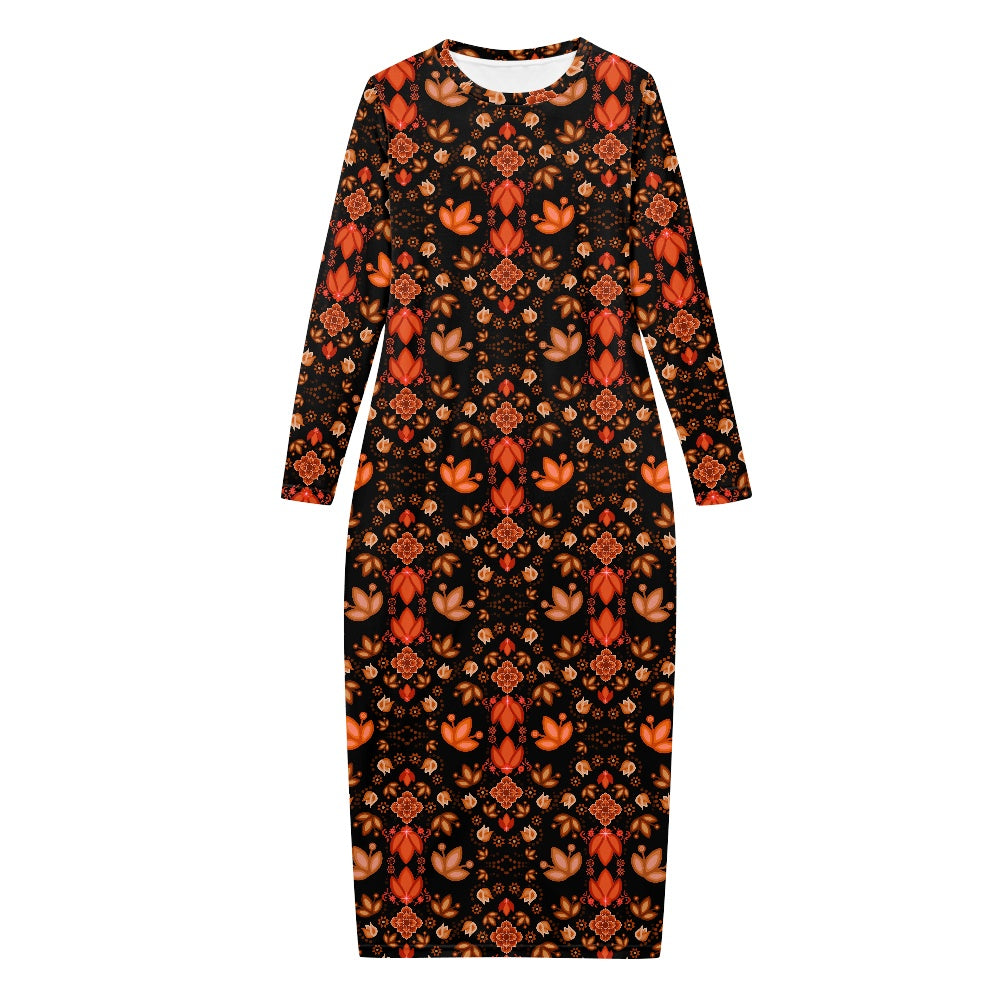 Women's Long Sleeve Dress Floral Black