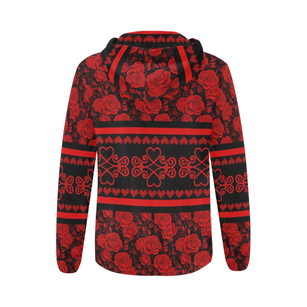 Rose All Over Print Full Zip Hoodie for Women