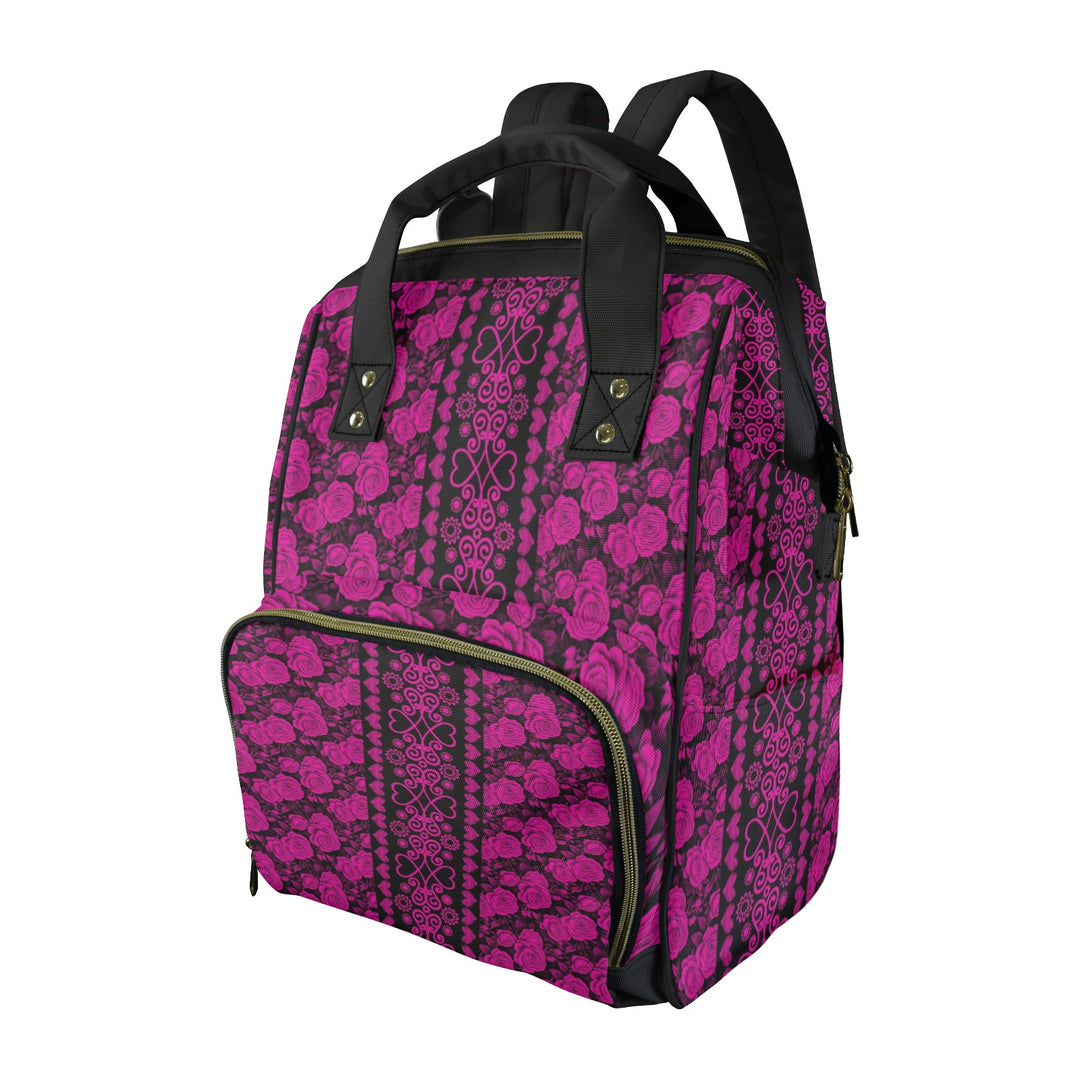 New Backpack Fushia Roses Multi-Function Diaper Bag