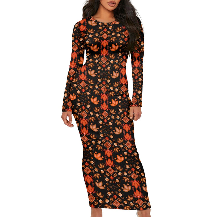 Women's Long Sleeve Dress Floral Black