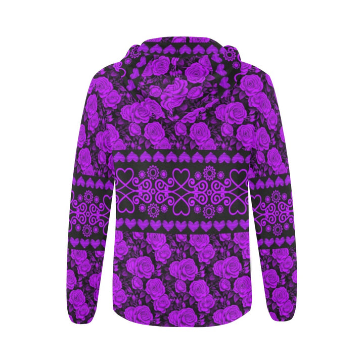 Purple Roses All Over Print Full Zip Hoodie for Women