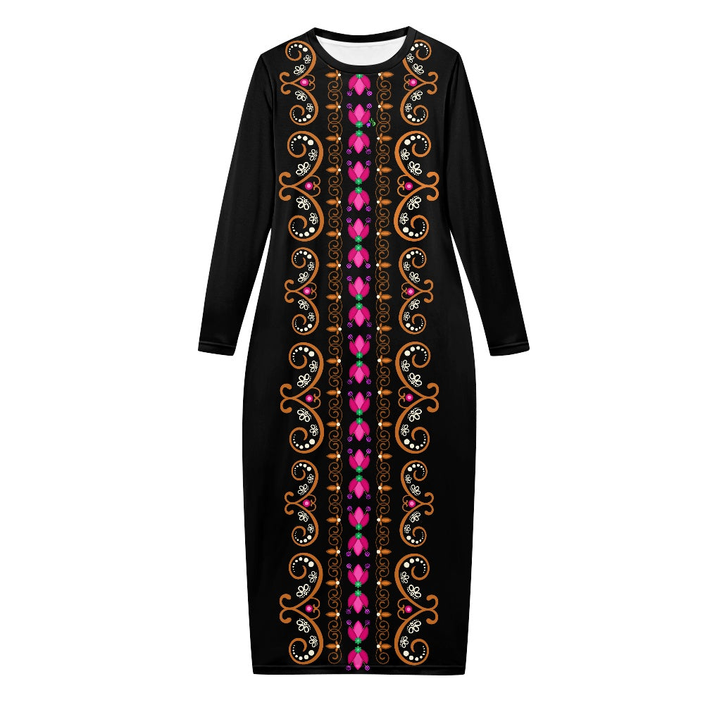 Women's Long Sleeve Dress Floral Motif