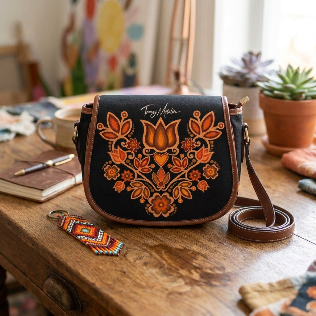 Saddle Bag Orange Floral