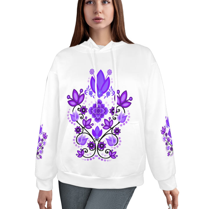 Women's Pull Over Hoodies Floral Scroll (Purple) White Women's All Over Print Hoodie (Model H61)