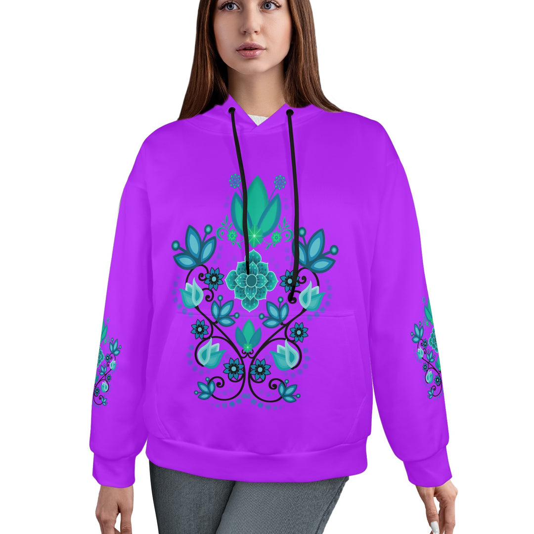 Women's Pull Over Hoodies Floral Scroll (Teal) Purple Women's All Over Print Hoodie (Model H61)