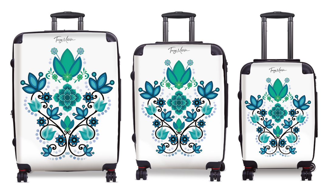 Luggage 20" Motif Flowers Teal/White Background