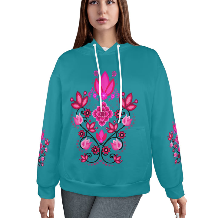 Women's Pull Over Hoodies Floral Scroll (Pink) Teal Women's All Over Print Hoodie (Model H61)