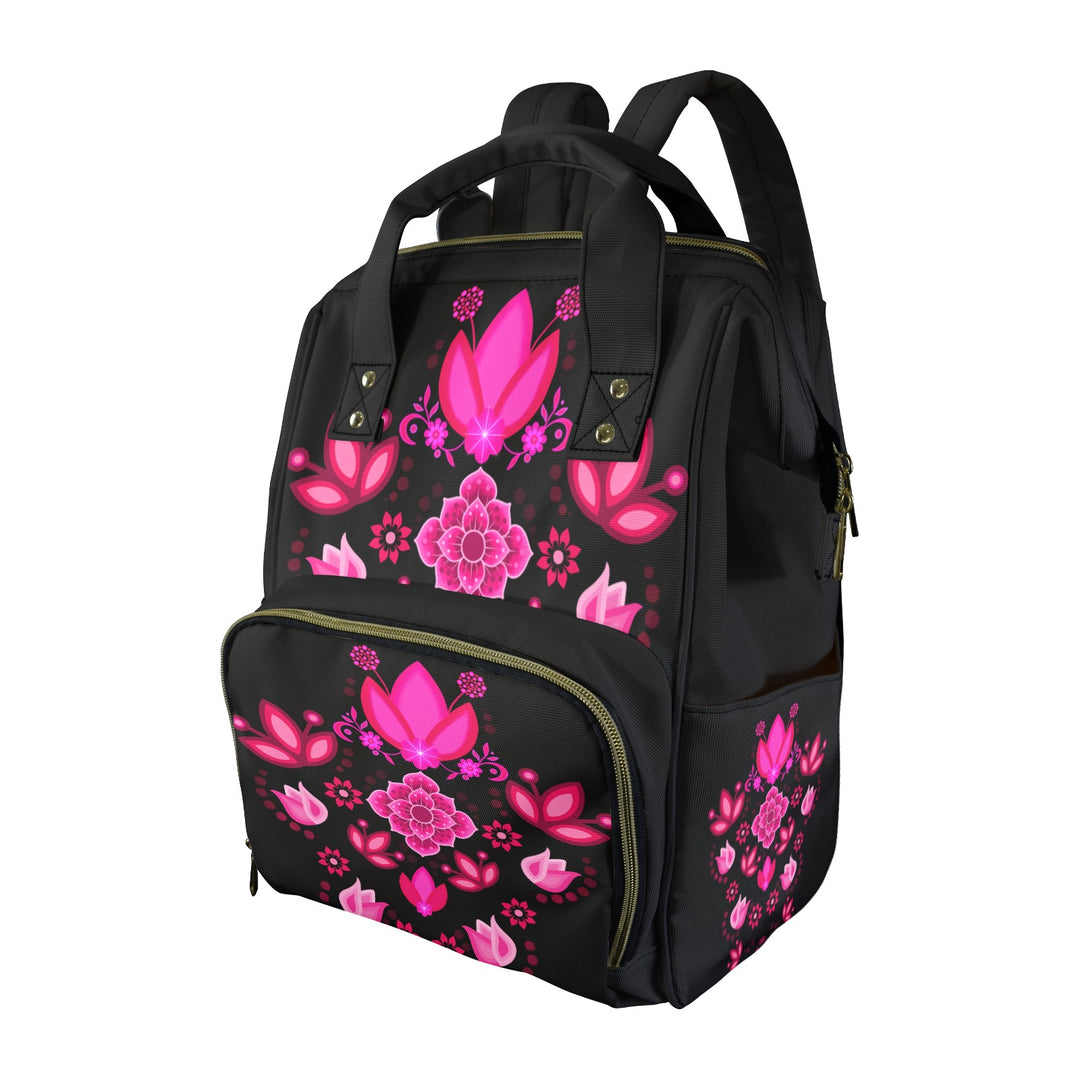 Backpacks One Size New Backpack Floral Pink Multi-Function Diaper Bag-New (Model 1688)