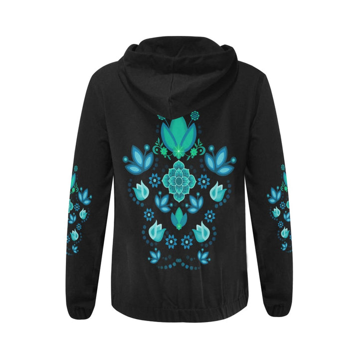 Big Floral Teal All Over Print Full Zip Hoodie for Women
