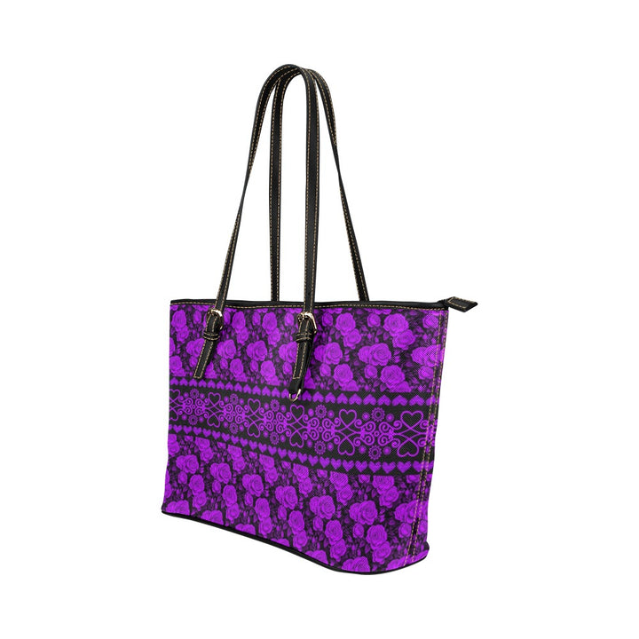 PU Leather Handbag Roses Purple