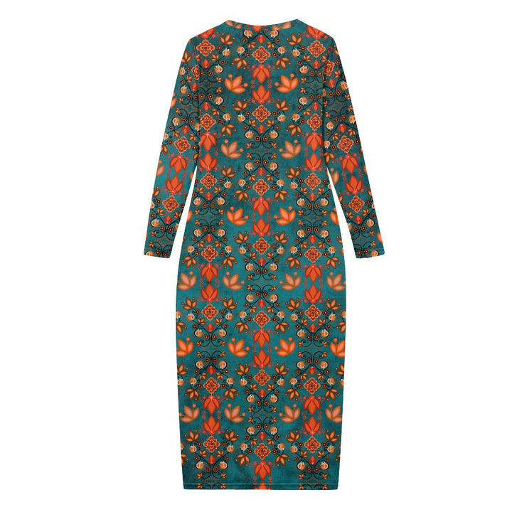 Women's Long Sleeve Dress Floral Teal