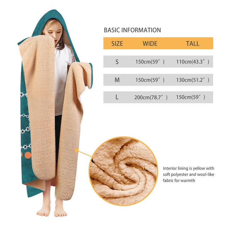 Double Curve Motif Thick Hooded Blanket for Adults