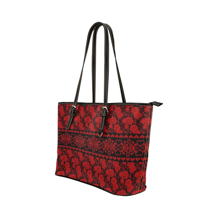 PU Leather Handbag Roses Red