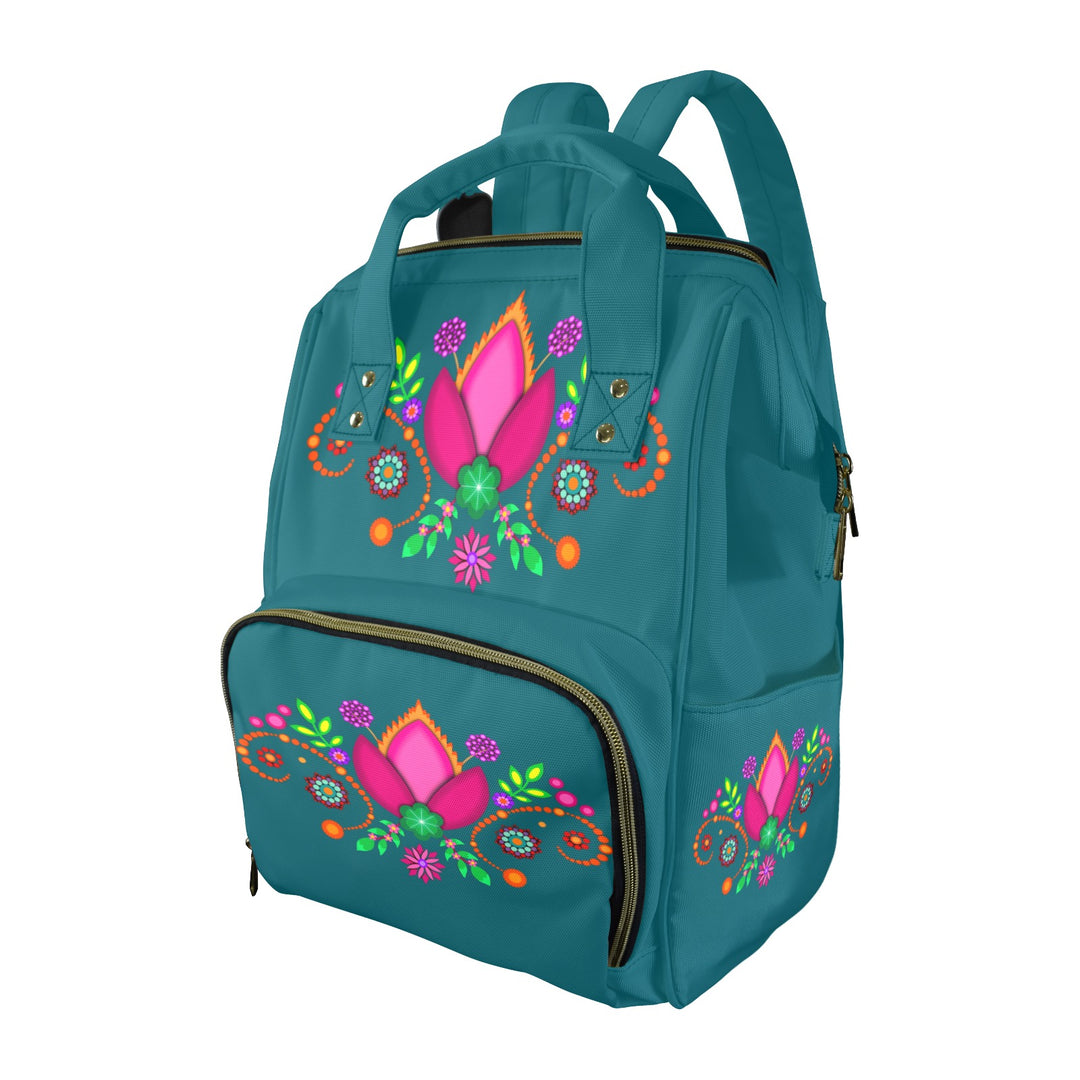 Backpack Single Florals One Size New Backpack Single Floral Teal Multi-Function Diaper Bag-New (Model 1688)