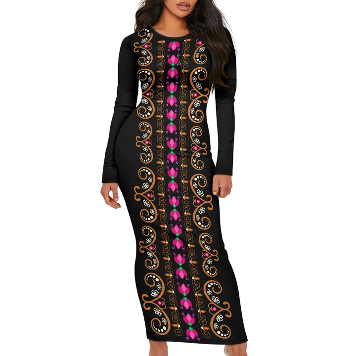 Women's Long Sleeve Dress Floral Motif