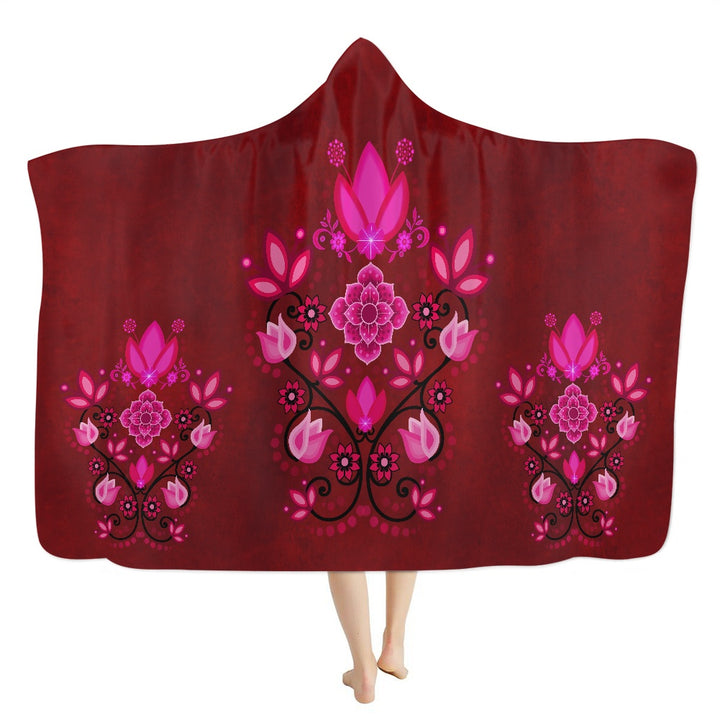 3 Florals Red Thick Hooded Blanket for Adults