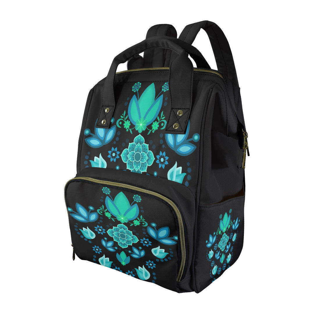 Backpacks One Size New Backpack Floral Teal Multi-Function Diaper Bag-New (Model 1688)