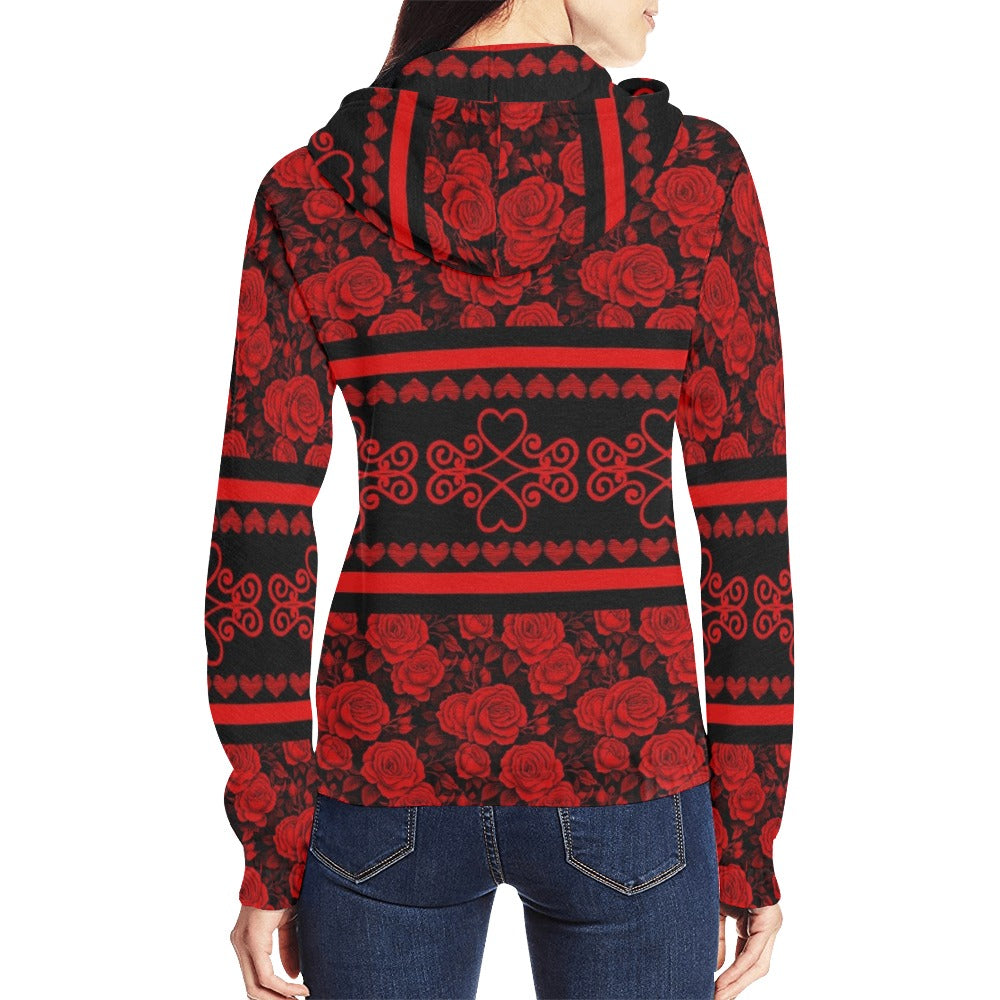 Rose All Over Print Full Zip Hoodie for Women