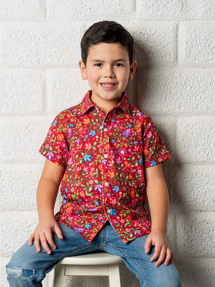 Boys Dress Shirt All Over Floral Red