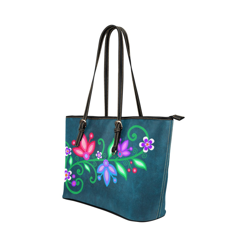 PU Leather Handbag Floral Spray Teal
