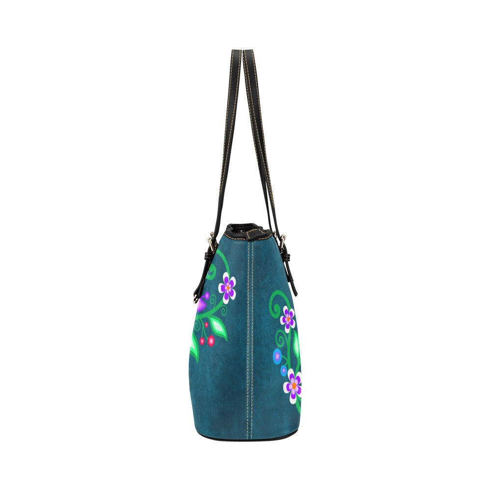 PU Leather Handbag Floral Spray Teal