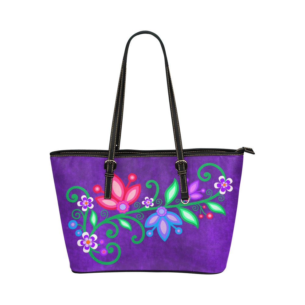PU Leather Handbag Floral Spray Purple