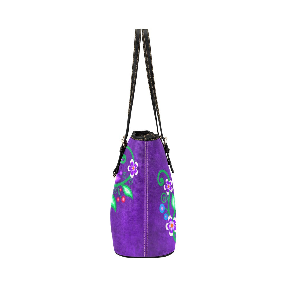 PU Leather Handbag Floral Spray Purple
