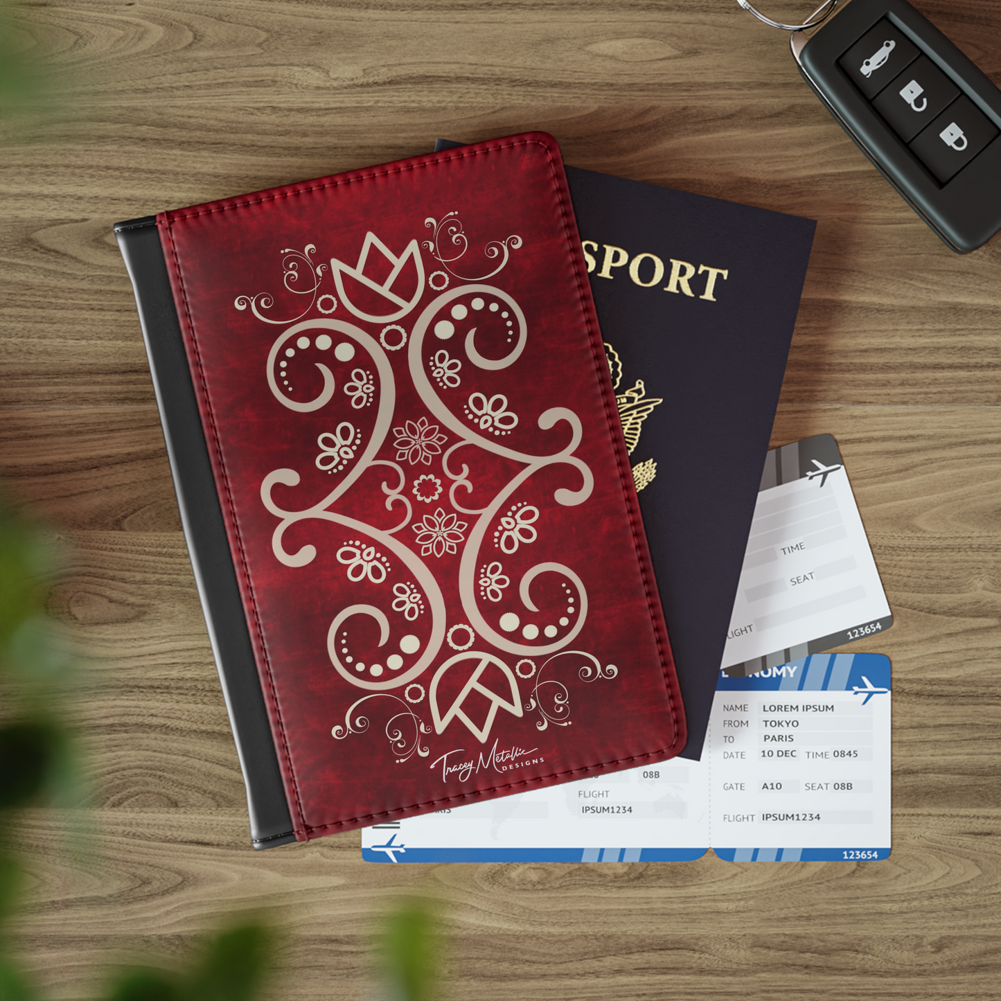 Passport Wallet Red Motif