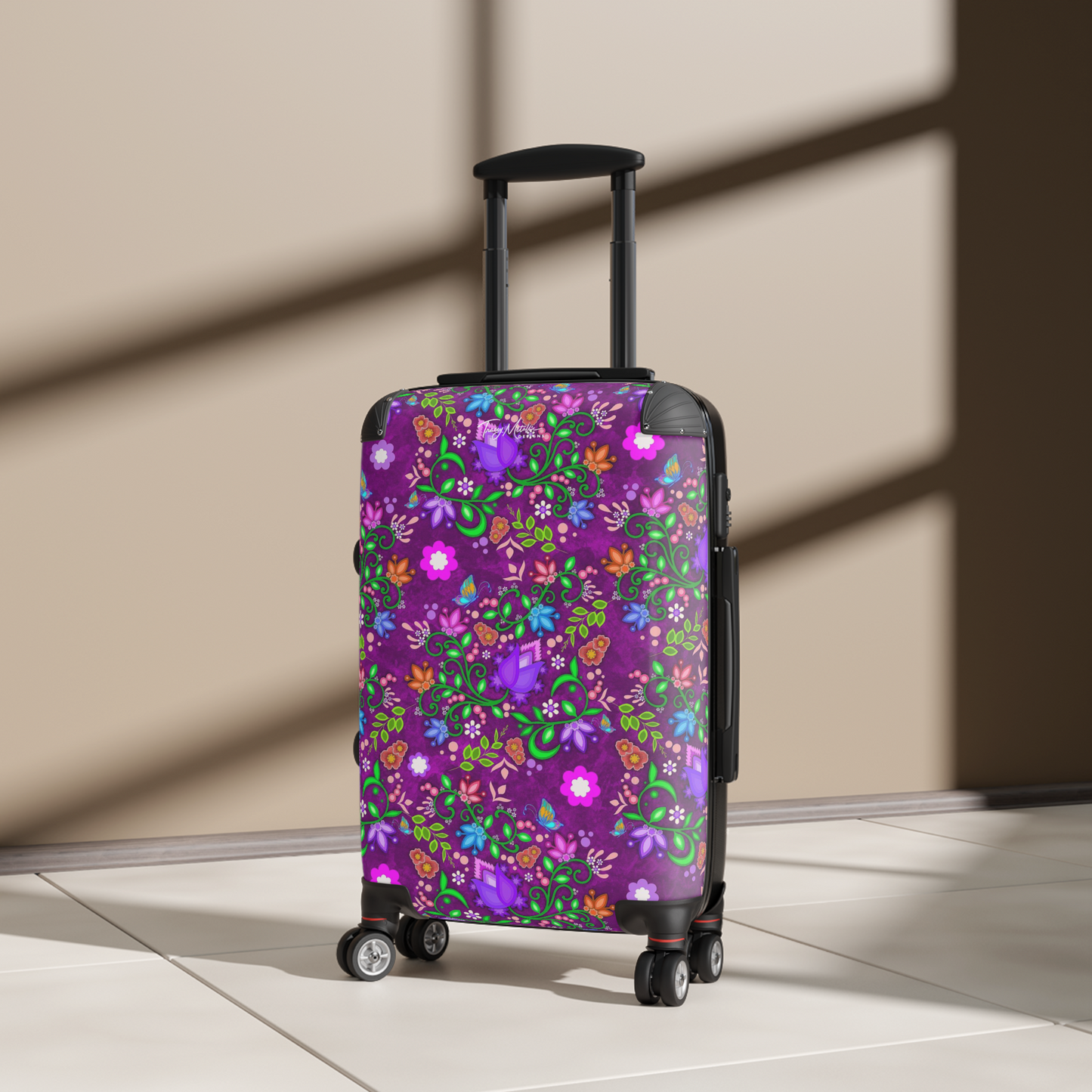 Carry On Luggage All Over Floral Purple