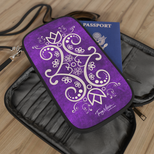 Passport/Document Carry Case Purple Motif