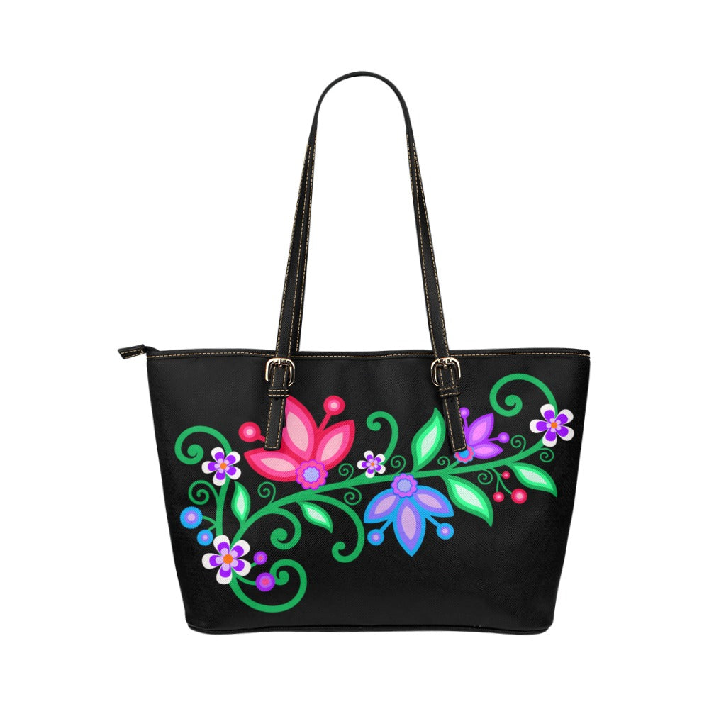 PU Leather Handbag Floral Spray Black